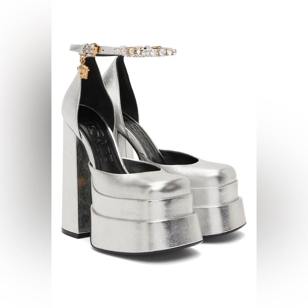 Versace Silver Platform Heels